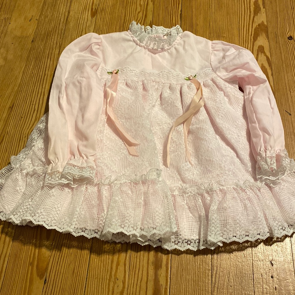 Bellissima Pink and white lace long sleeve dress